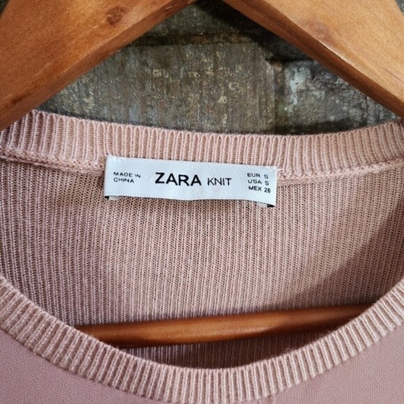 Zara Knit Blush Pink Chiffon Ribbed Knit Longsleeve Size S - Picture 6 of 6
